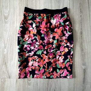 NWT Ann Taylor Navy Pink Orange Wild Blooms Fall Floral Pencil Skirt 0 Petite
